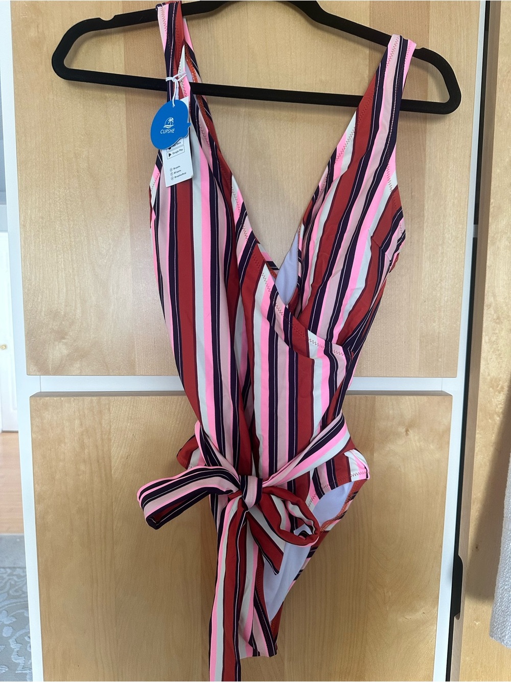 Cupshe Coral and Pink Striped One-Piece Swimsuit with Waist Tie